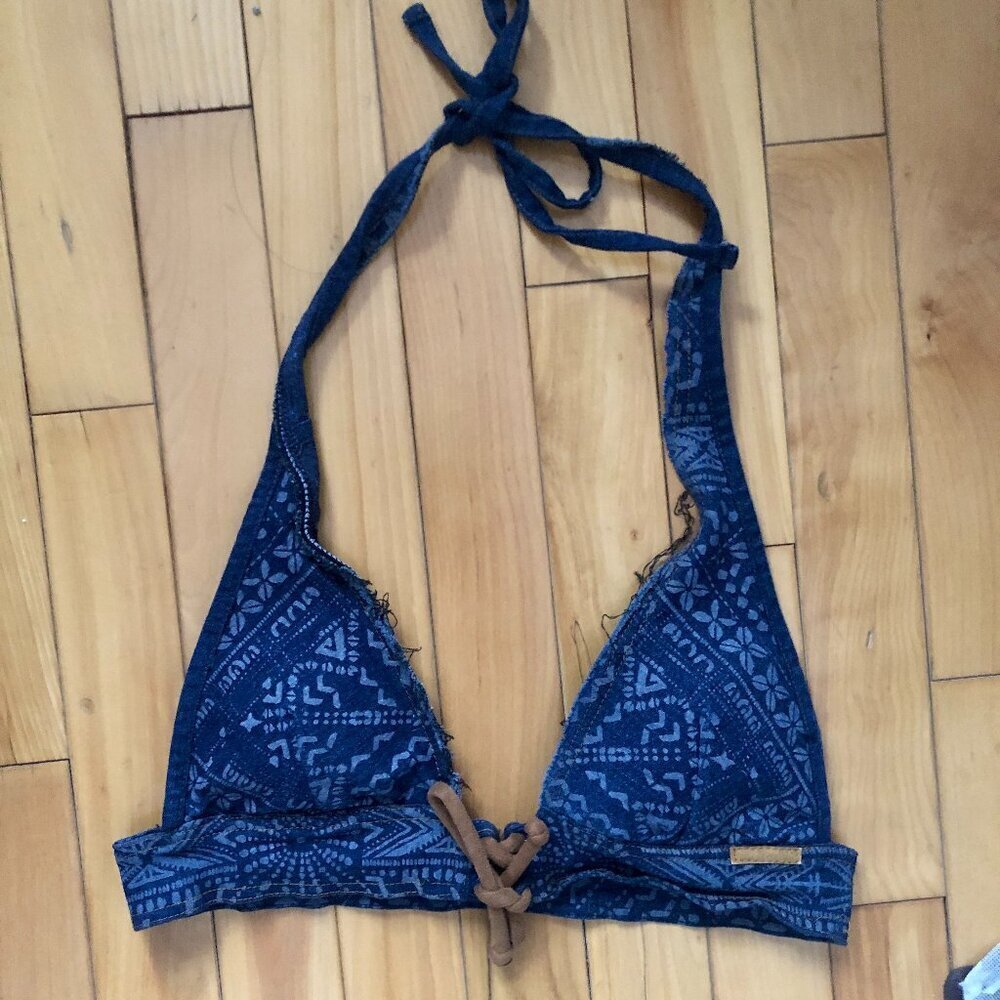 Agua Bendita Bikini Top Y2K Cobalt Blue Geometric Tribal Triangle Size M Padded